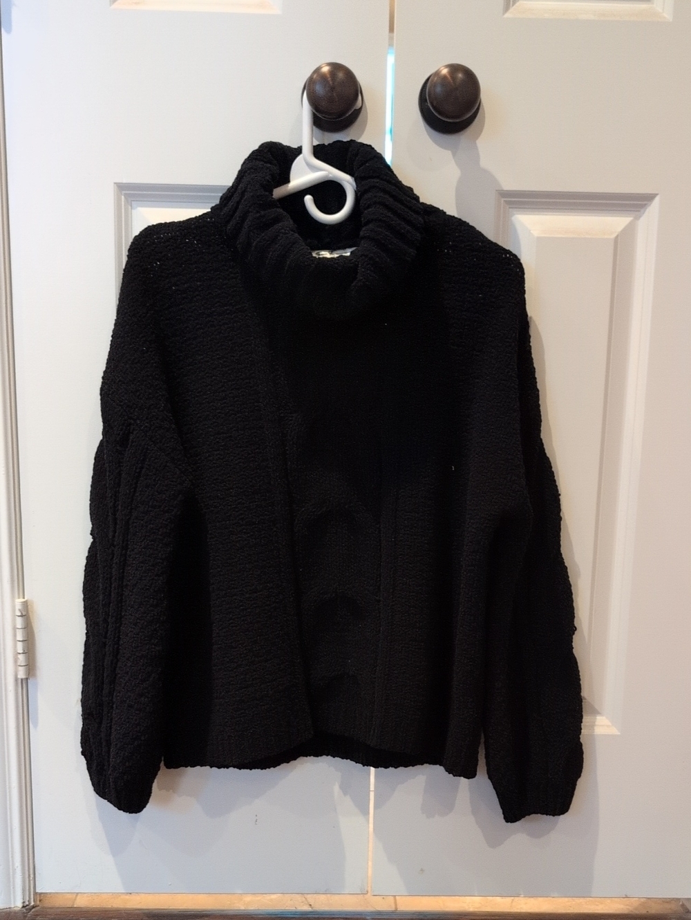 Seven7 Black Cable-Detail Turtleneck Sweater